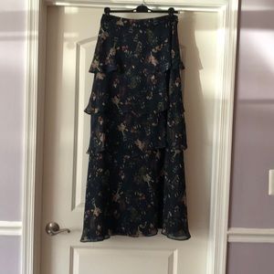 NWT Maeve Navy Floral Tiered Maxi Skirt